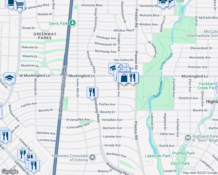 map of restaurants, bars, coffee shops, grocery stores, and more near 4324 Livingston Avenue in Dallas