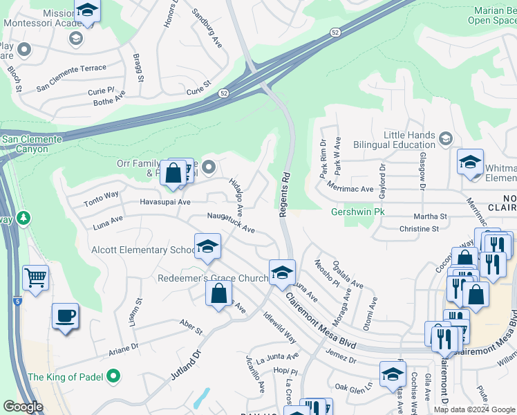 map of restaurants, bars, coffee shops, grocery stores, and more near 4901 Sunline Avenue in San Diego