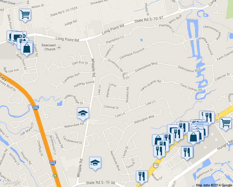 map of restaurants, bars, coffee shops, grocery stores, and more near 956 Charter Court in Mount Pleasant
