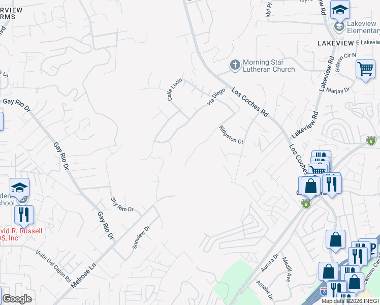 map of restaurants, bars, coffee shops, grocery stores, and more near 12443 Ridgeton Drive in Lakeside
