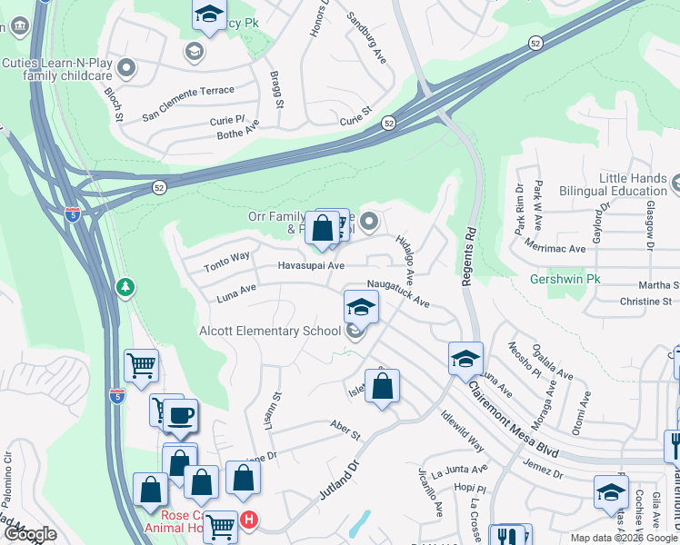map of restaurants, bars, coffee shops, grocery stores, and more near 2910 Naugatuck Avenue in San Diego