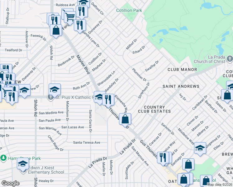 map of restaurants, bars, coffee shops, grocery stores, and more near 5302 Kiamesha Way in Mesquite