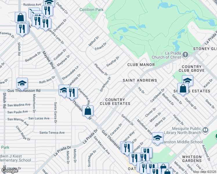 map of restaurants, bars, coffee shops, grocery stores, and more near 4738 Sandra Lynn Drive in Mesquite