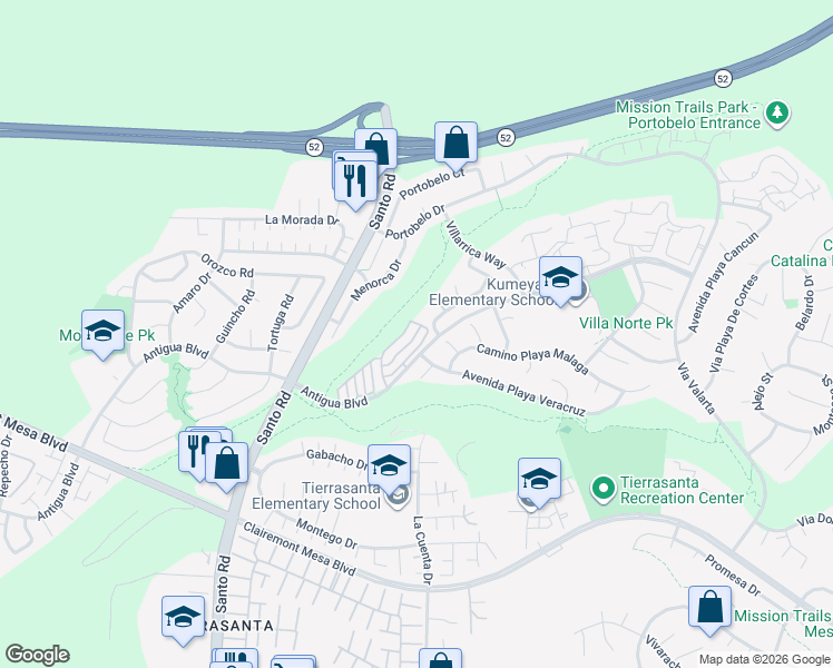 map of restaurants, bars, coffee shops, grocery stores, and more near 6161 Calle Mariselda in San Diego