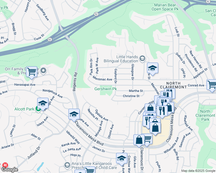 map of restaurants, bars, coffee shops, grocery stores, and more near 3549 Conrad Avenue in San Diego