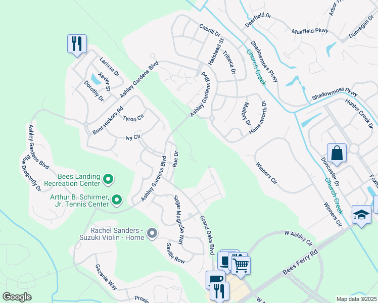 map of restaurants, bars, coffee shops, grocery stores, and more near 767 Certificate Court in Charleston