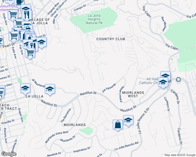 map of restaurants, bars, coffee shops, grocery stores, and more near 6848 Country Club Drive in San Diego