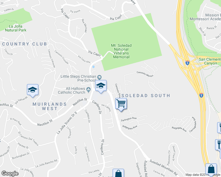 map of restaurants, bars, coffee shops, grocery stores, and more near 6567 Caminito Kittansett in San Diego