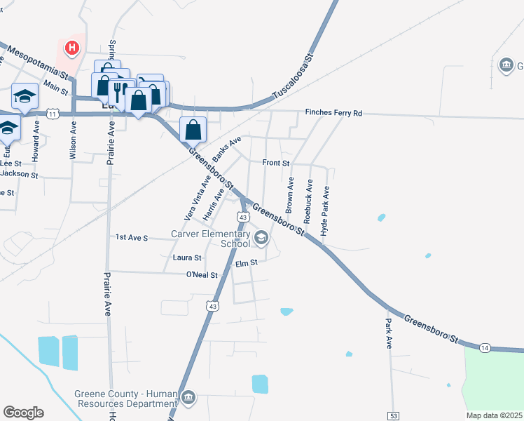 map of restaurants, bars, coffee shops, grocery stores, and more near 527 Greensboro Street in Eutaw