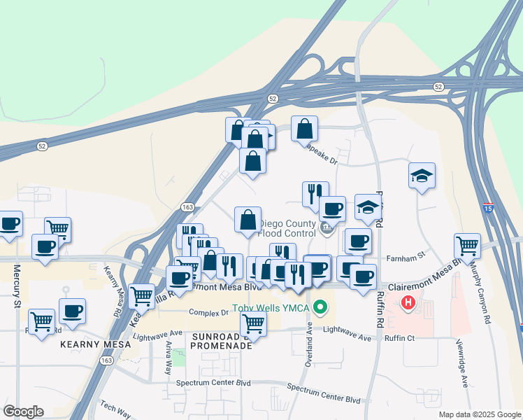 map of restaurants, bars, coffee shops, grocery stores, and more near 9191 Kearny Villa Ct in San Diego