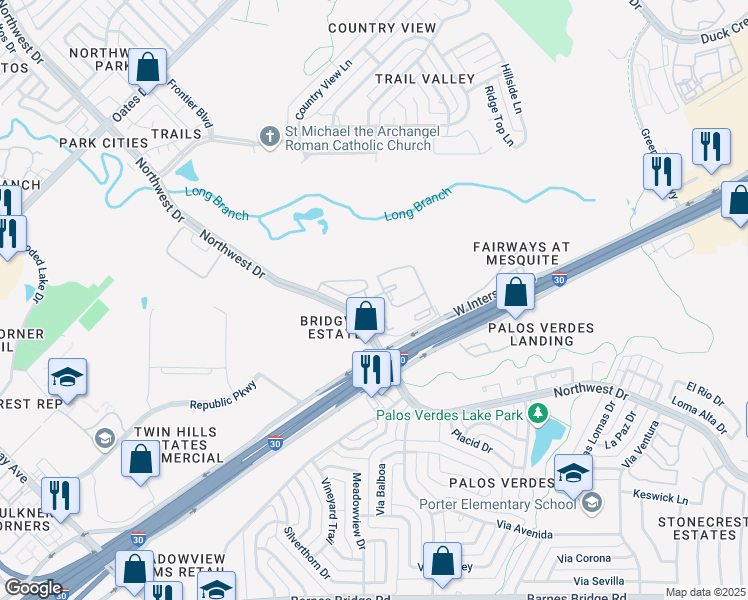 map of restaurants, bars, coffee shops, grocery stores, and more near 900 Wiggins Parkway in Mesquite