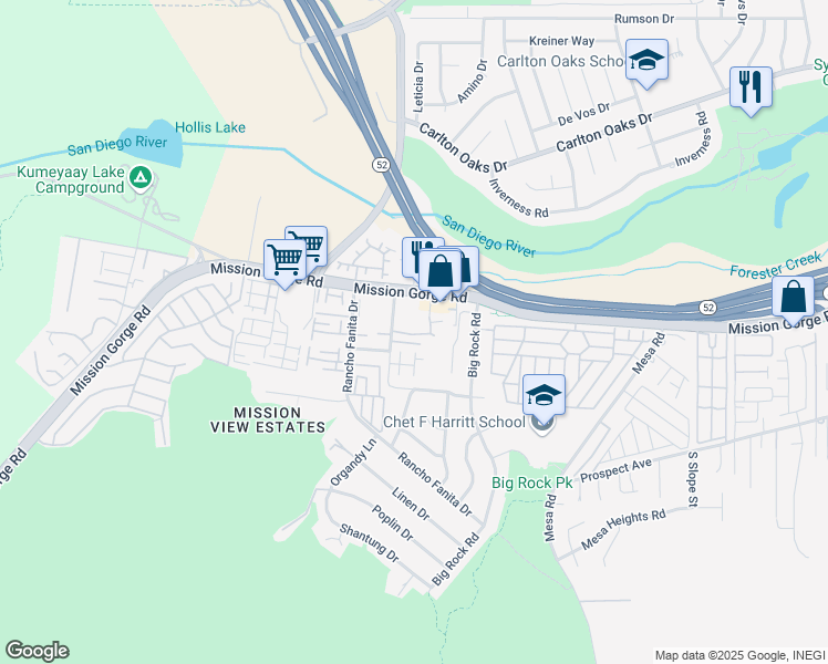 map of restaurants, bars, coffee shops, grocery stores, and more near 7986 Arly Court in Santee