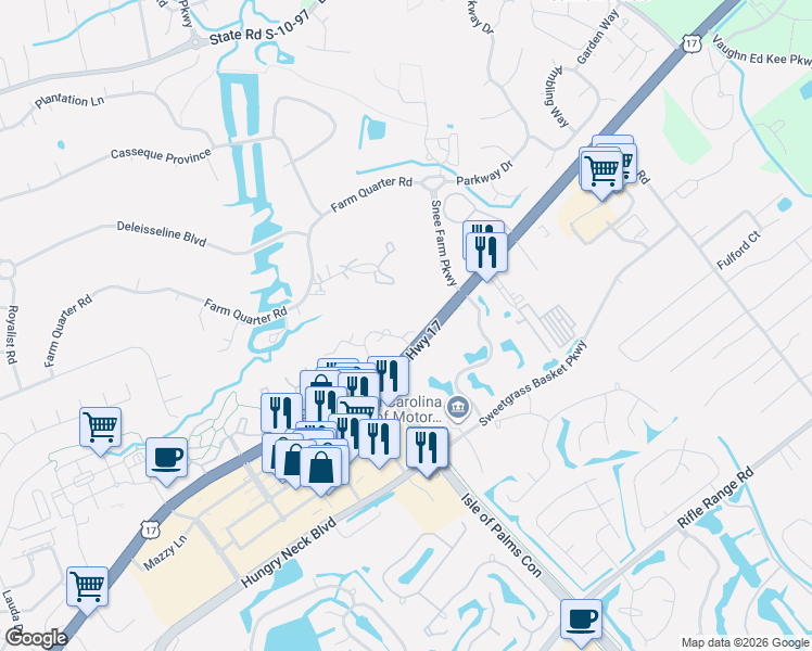 map of restaurants, bars, coffee shops, grocery stores, and more near 1717 Greystone Boulevard in Mount Pleasant