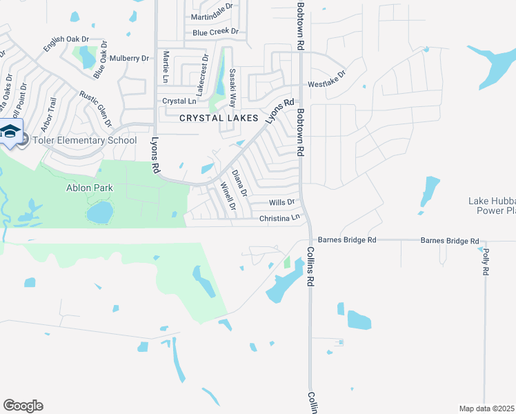 map of restaurants, bars, coffee shops, grocery stores, and more near 7017 Christina Lane in Garland