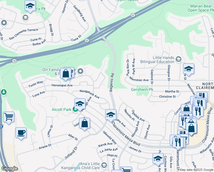 map of restaurants, bars, coffee shops, grocery stores, and more near 3080 Dow Place in San Diego