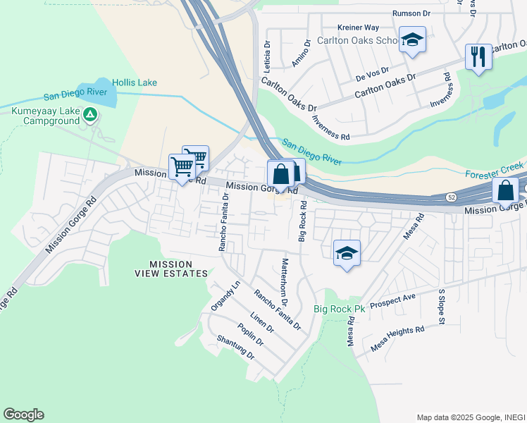 map of restaurants, bars, coffee shops, grocery stores, and more near 8005 Stella Court in Santee
