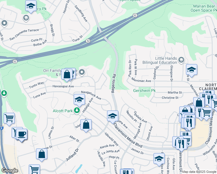 map of restaurants, bars, coffee shops, grocery stores, and more near 4901 Sunline Avenue in San Diego