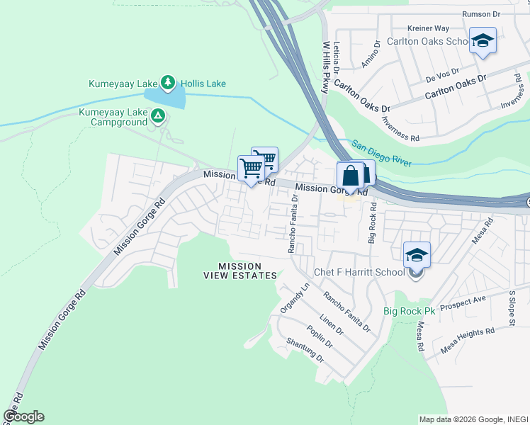 map of restaurants, bars, coffee shops, grocery stores, and more near 8714 Starpine Drive in Santee