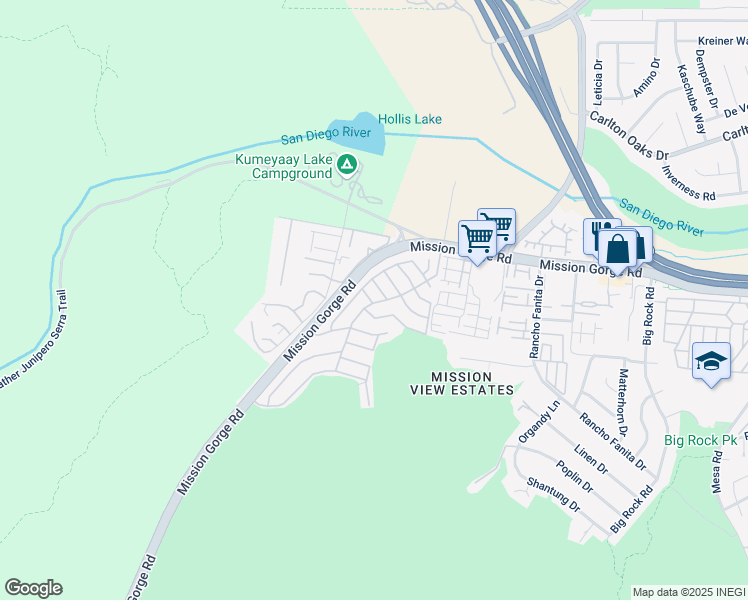 map of restaurants, bars, coffee shops, grocery stores, and more near 144 Laurelridge Road in Santee