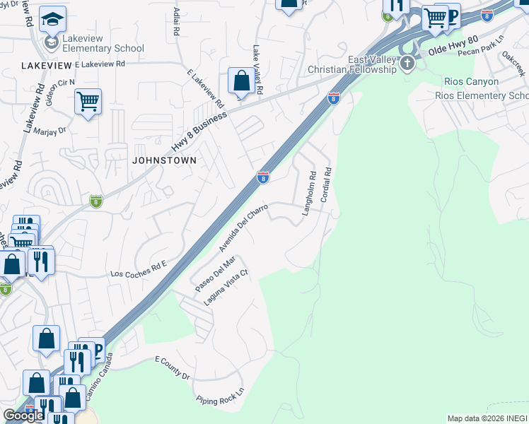 map of restaurants, bars, coffee shops, grocery stores, and more near 13749 Avenida Del Charro in El Cajon