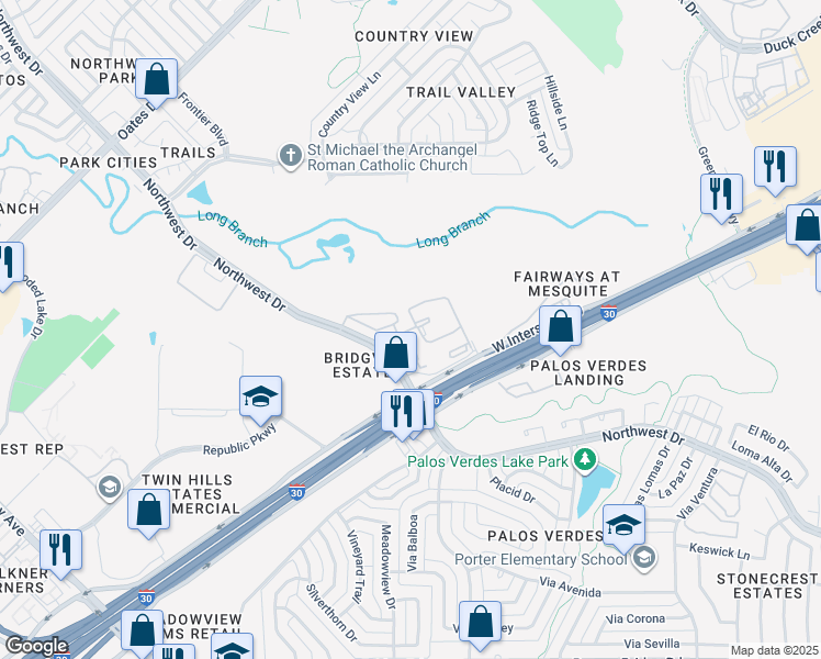 map of restaurants, bars, coffee shops, grocery stores, and more near 900 Wiggins Parkway in Mesquite