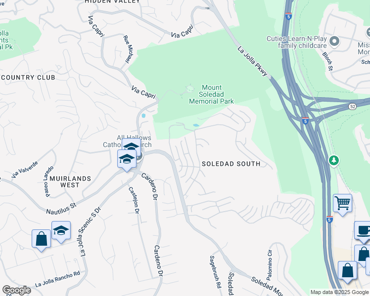 map of restaurants, bars, coffee shops, grocery stores, and more near 6665 Caminito Sinnecock in San Diego