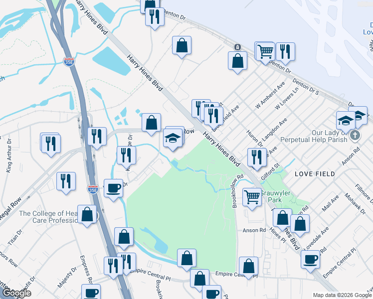 map of restaurants, bars, coffee shops, grocery stores, and more near 8548 Bunn Street in Dallas
