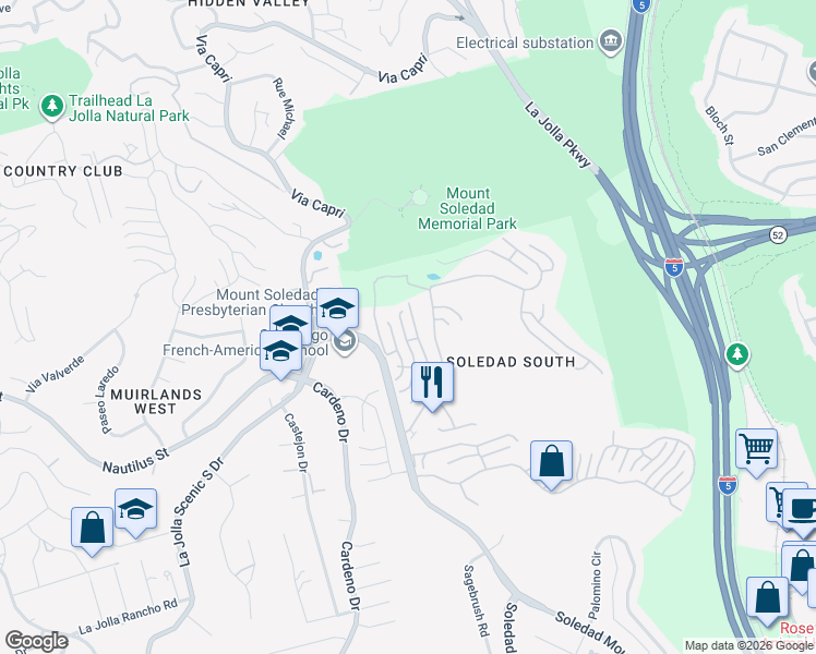 map of restaurants, bars, coffee shops, grocery stores, and more near 6575 Caminito Scioto in San Diego