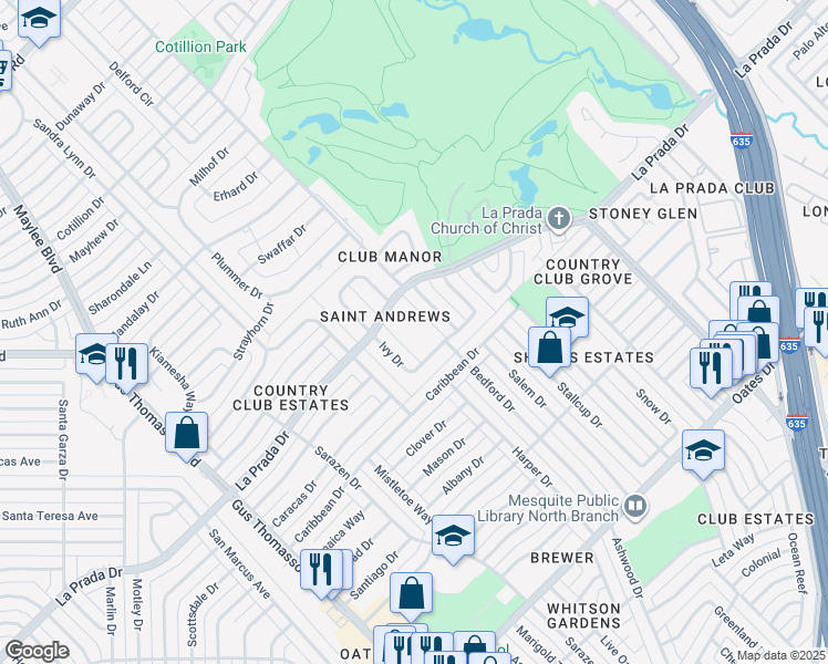 map of restaurants, bars, coffee shops, grocery stores, and more near 3300 La Prada Drive in Mesquite