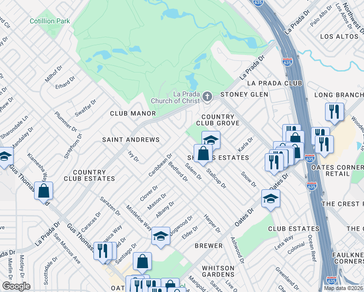 map of restaurants, bars, coffee shops, grocery stores, and more near 4864 Salem Drive in Mesquite