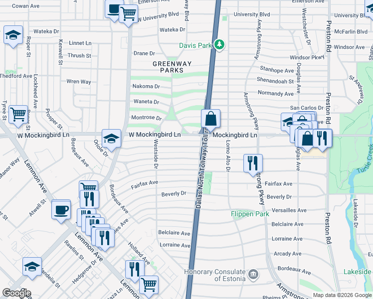 map of restaurants, bars, coffee shops, grocery stores, and more near 4608 Livingston Avenue in Dallas