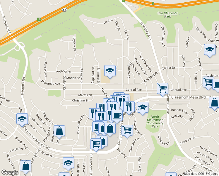 map of restaurants, bars, coffee shops, grocery stores, and more near 4034 Conrad Avenue in San Diego