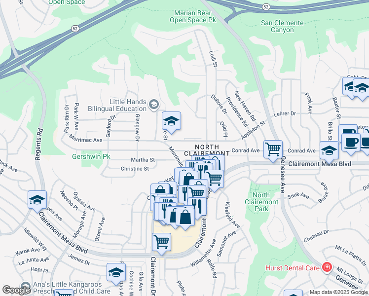 map of restaurants, bars, coffee shops, grocery stores, and more near 4034 Conrad Avenue in San Diego