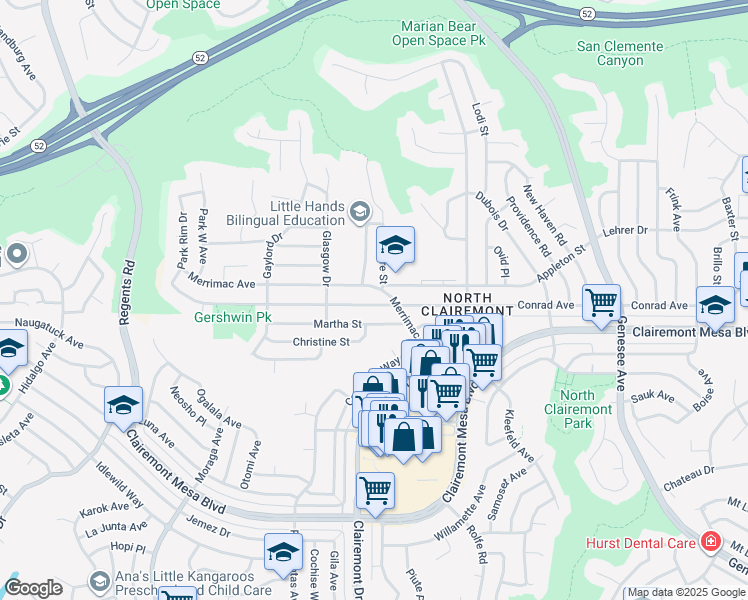 map of restaurants, bars, coffee shops, grocery stores, and more near 3822 Conrad Avenue in San Diego