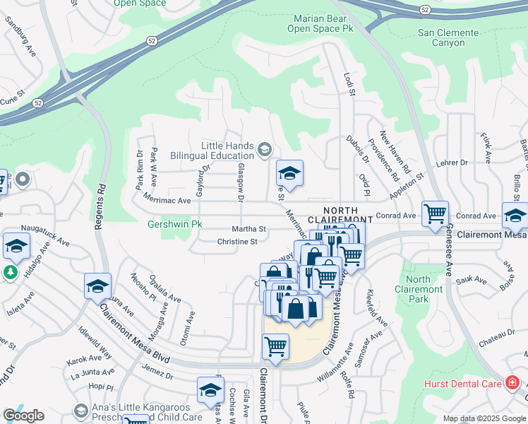 map of restaurants, bars, coffee shops, grocery stores, and more near 3762 Conrad Avenue in San Diego