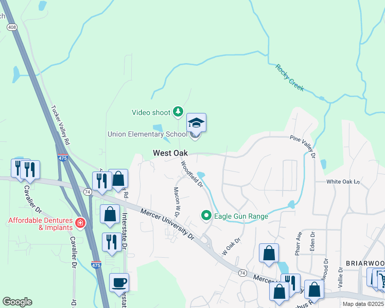 map of restaurants, bars, coffee shops, grocery stores, and more near 4831 Mamie Carter Drive in Macon