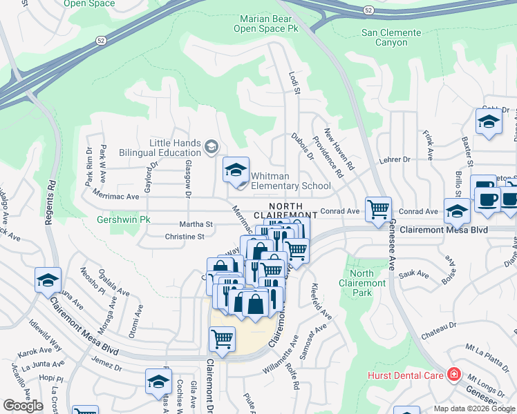 map of restaurants, bars, coffee shops, grocery stores, and more near 4044 Fond Du Lac Avenue in San Diego