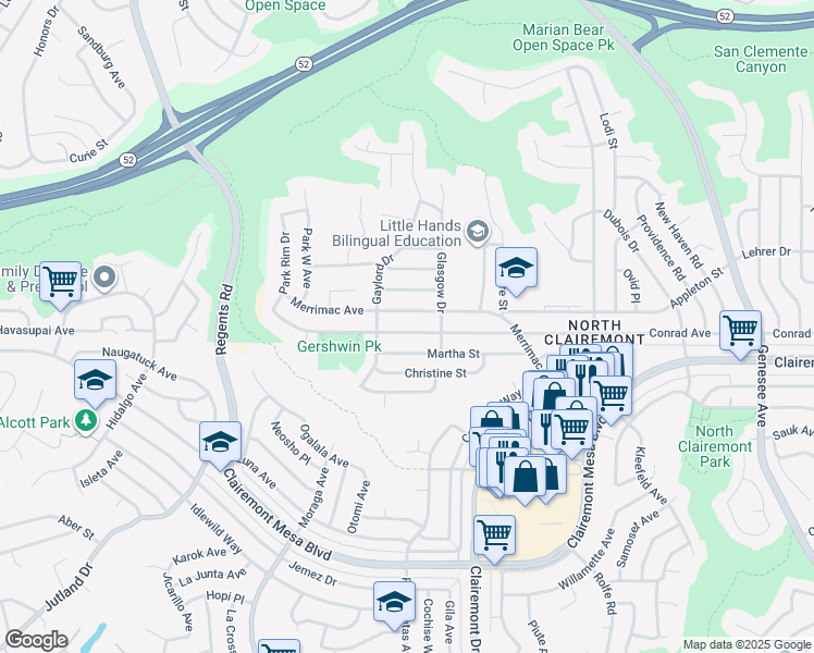 map of restaurants, bars, coffee shops, grocery stores, and more near 3642 Conrad Avenue in San Diego