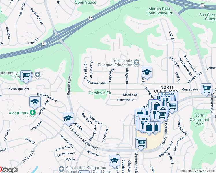 map of restaurants, bars, coffee shops, grocery stores, and more near 4984 Gaylord Drive in San Diego