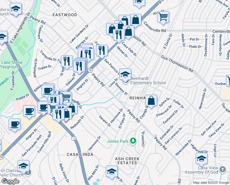map of restaurants, bars, coffee shops, grocery stores, and more near 10024 Losa Drive in Dallas