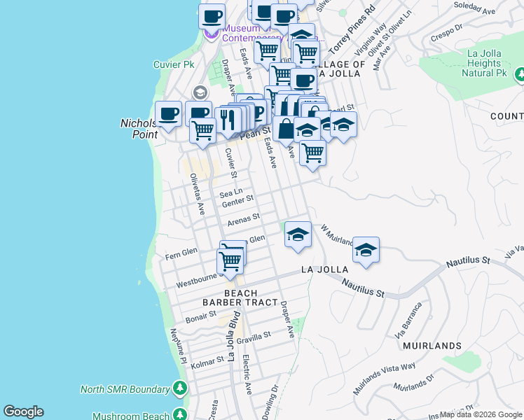 map of restaurants, bars, coffee shops, grocery stores, and more near 7209 Draper Avenue in San Diego