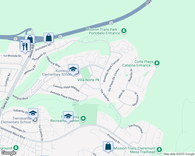 map of restaurants, bars, coffee shops, grocery stores, and more near Corte Playa Madera in San Diego