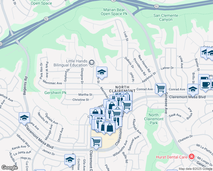 map of restaurants, bars, coffee shops, grocery stores, and more near 4050 Appleton Street in San Diego