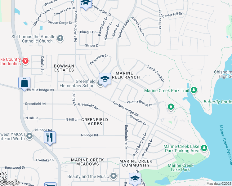 map of restaurants, bars, coffee shops, grocery stores, and more near 5800 Westgate Drive in Fort Worth