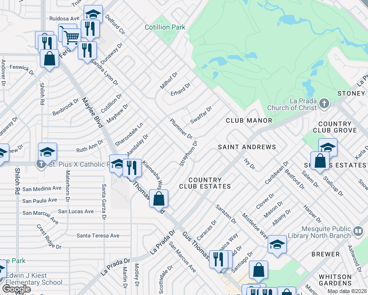 map of restaurants, bars, coffee shops, grocery stores, and more near 4824 Sandra Lynn Drive in Mesquite