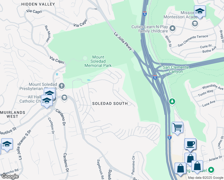 map of restaurants, bars, coffee shops, grocery stores, and more near 6564 Caminito Northland in San Diego