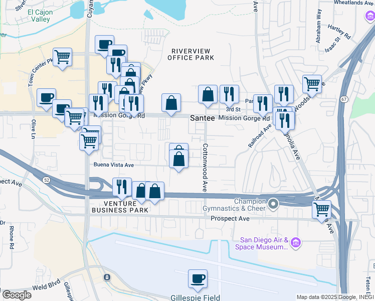 map of restaurants, bars, coffee shops, grocery stores, and more near 8806 Apple Blossom Court in Santee
