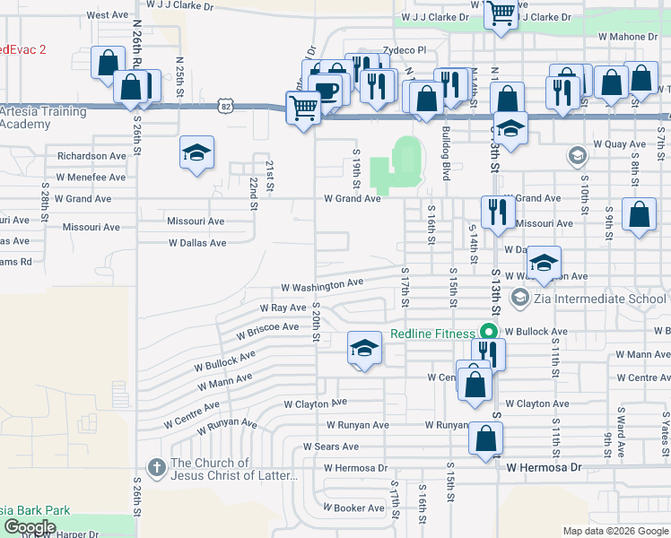map of restaurants, bars, coffee shops, grocery stores, and more near 1920 Villa Drive in Artesia