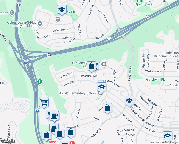 map of restaurants, bars, coffee shops, grocery stores, and more near 2850 Wyandotte Avenue in San Diego