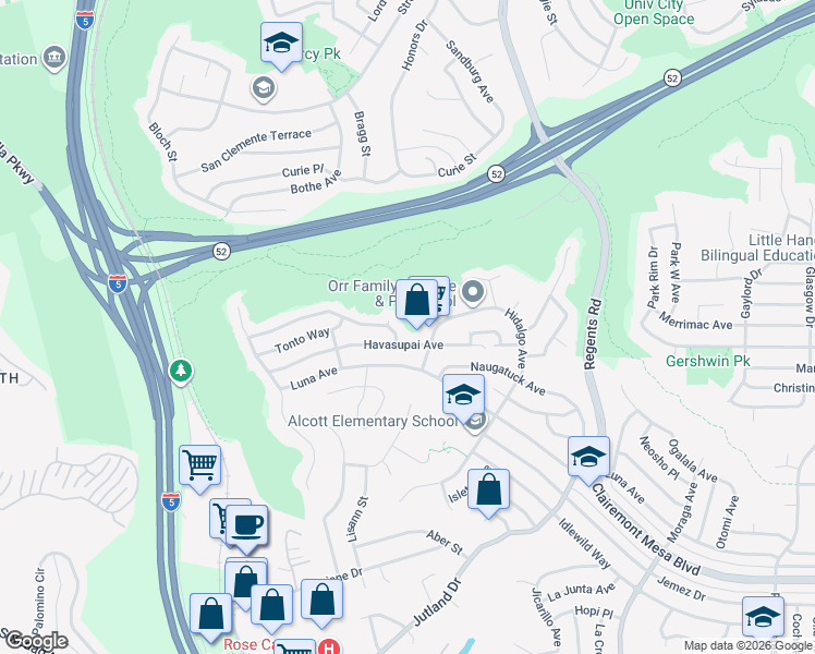 map of restaurants, bars, coffee shops, grocery stores, and more near 2868 Wyandotte Avenue in San Diego